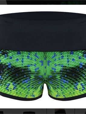 Pelagic Green and Black Burst Print Women's Athletic Shorts